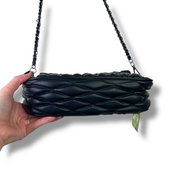 Badgley Mischka NWT Black Quilted Vegan Leather Mini Messenger Crossbody Bag - Picture 6 of 10